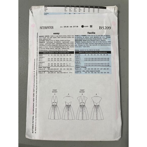 Butterick B5209 Sewing Pattern Retro '47 Dress Cap Sleeve Halter Size 14-20 NEW - Picture 3 of 6